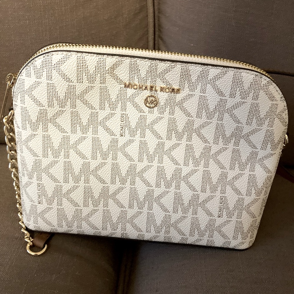 Michael Kors White /Brown  and Gold Women's Bag